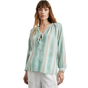Rails Brielle Linen Long Sleeve‎ Front Ties Blouse in Seaview Stripe Sz S